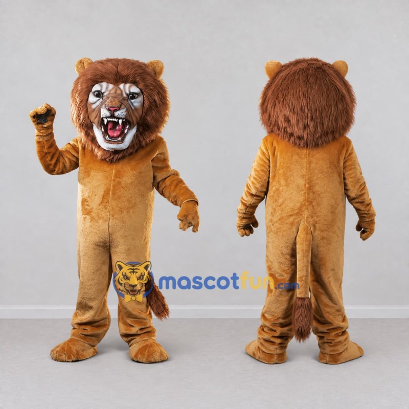 Custom Tan and Brown Roaring Lion Mascot Costume Adult Full Body Suit for Wildlife Events Custom Tan and Brown Roaring Lion Mascot Costume Adult Full Body Suit for Wildlife Events