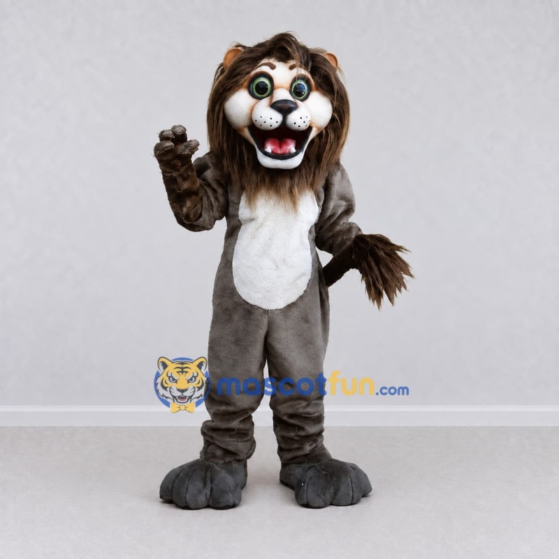 Custom Gray Brown and White Lion Mascot Costume Adult Full Body Suit for Wildlife Events Custom Gray Brown and White Lion Mascot Costume Adult Full Body Suit for Wildlife Events