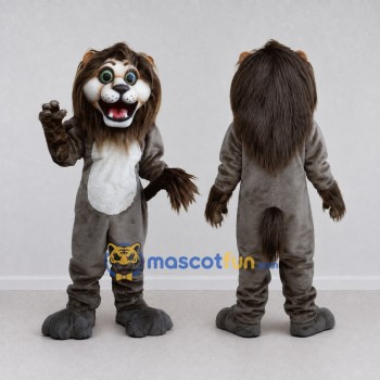 Custom Gray Brown and White Lion Mascot Costume Adult Full Body Suit for Wildlife Events