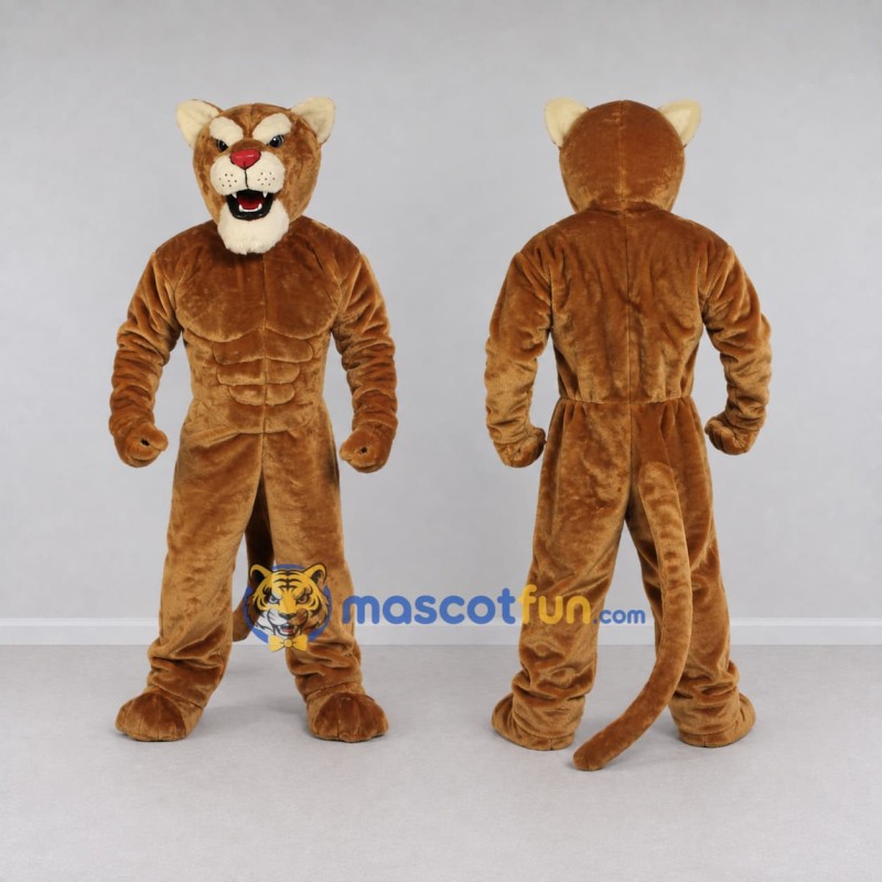 Custom Brown and Cream Muscular Big Cat Mascot Costume Adult Full Body Suit for Sports Events Custom Brown and Cream Muscular Big Cat Mascot Costume Adult Full Body Suit for Sports Events