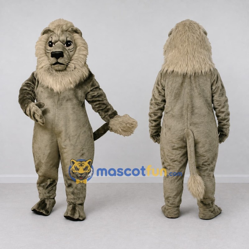 Custom Gray and Cream Lion Mascot Costume Adult Full Body Suit for Wildlife Events