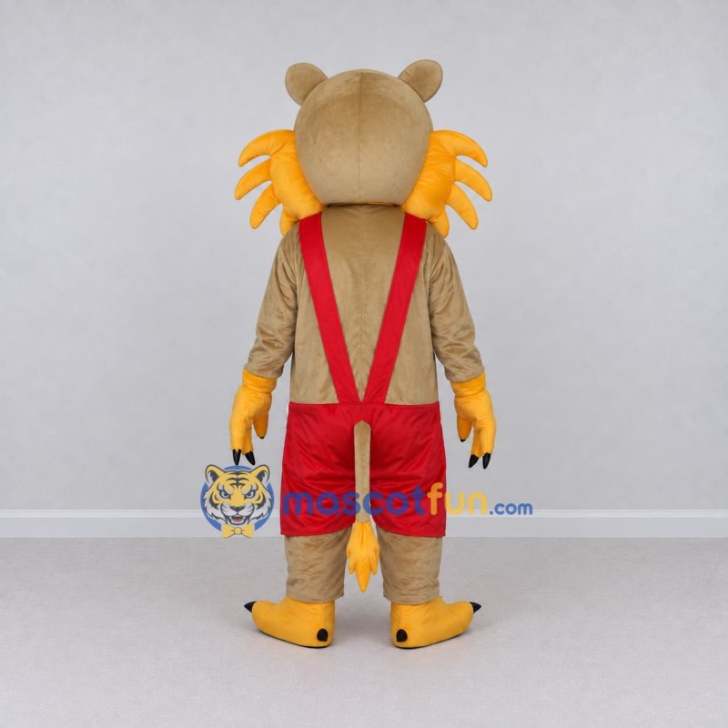 Custom Tan Yellow and Red Lion in Overalls Mascot Costume Adult Full Body Suit for Children's Parties Custom Tan Yellow and Red Lion in Overalls Mascot Costume Adult Full Body Suit for Children's Parties