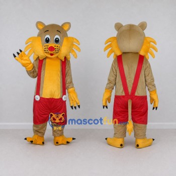 Custom Tan Yellow and Red Lion in Overalls Mascot Costume Adult Full Body Suit for Children's Parties