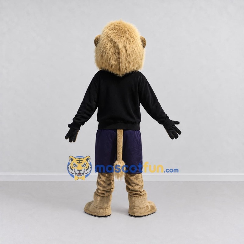 Custom Tan Black and Navy Blue Lion in Sportswear Mascot Costume Adult Full Body Suit for Sports Events Custom Tan Black and Navy Blue Lion in Sportswear Mascot Costume Adult Full Body Suit for Sports Events