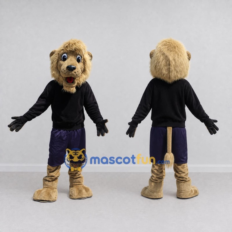Custom Tan Black and Navy Blue Lion in Sportswear Mascot Costume Adult Full Body Suit for Sports Events Custom Tan Black and Navy Blue Lion in Sportswear Mascot Costume Adult Full Body Suit for Sports Events