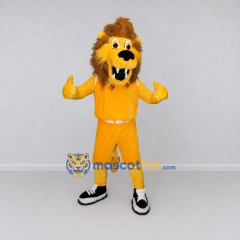Custom Yellow Brown and Orange Lion in Sportswear Mascot Costume Adult Full Body Suit for Sports Events Custom Yellow Brown and Orange Lion in Sportswear Mascot Costume Adult Full Body Suit for Sports Events