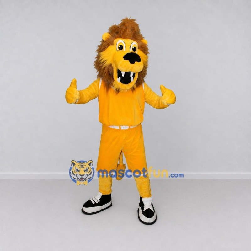 Custom Yellow Brown and Orange Lion in Sportswear Mascot Costume Adult Full Body Suit for Sports Events Custom Yellow Brown and Orange Lion in Sportswear Mascot Costume Adult Full Body Suit for Sports Events