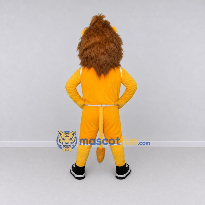 Custom Yellow Brown and Orange Lion in Sportswear Mascot Costume Adult Full Body Suit for Sports Events Custom Yellow Brown and Orange Lion in Sportswear Mascot Costume Adult Full Body Suit for Sports Events