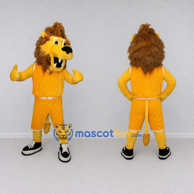 Custom Yellow Brown and Orange Lion in Sportswear Mascot Costume Adult Full Body Suit for Sports Events Custom Yellow Brown and Orange Lion in Sportswear Mascot Costume Adult Full Body Suit for Sports Events