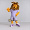 Custom Yellow Brown and Purple Lion in Sportswear Mascot Costume Adult Full Body Suit for Sports Events Custom Yellow Brown and Purple Lion in Sportswear Mascot Costume Adult Full Body Suit for Sports Events