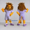 Custom Yellow Brown and Purple Lion in Sportswear Mascot Costume Adult Full Body Suit for Sports Events