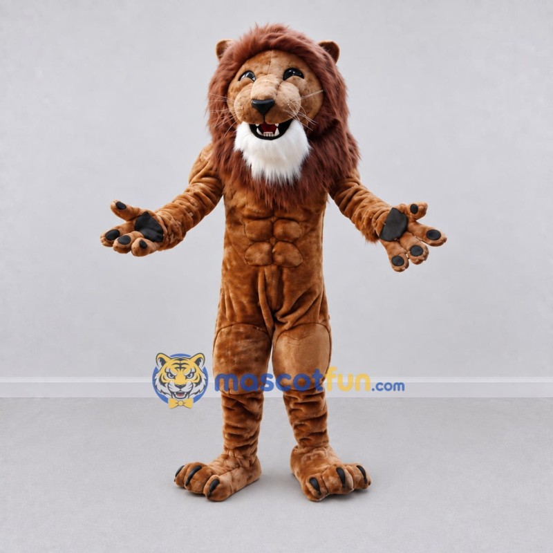 Custom Brown and White Muscular Lion Mascot Costume Adult Full Body Suit for Sports Events Custom Brown and White Muscular Lion Mascot Costume Adult Full Body Suit for Sports Events