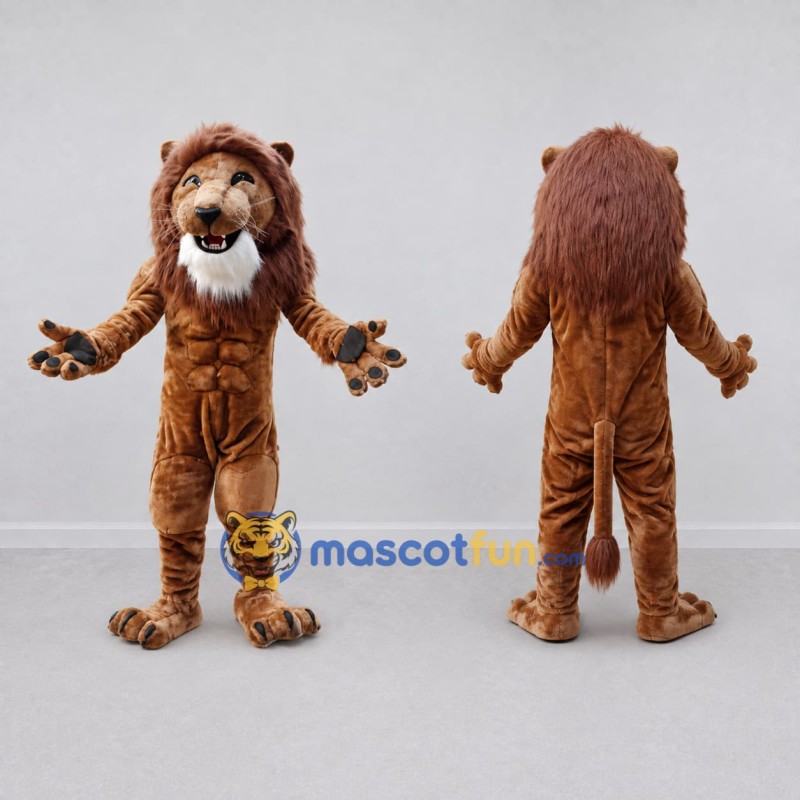 Custom Brown and White Muscular Lion Mascot Costume Adult Full Body Suit for Sports Events Custom Brown and White Muscular Lion Mascot Costume Adult Full Body Suit for Sports Events