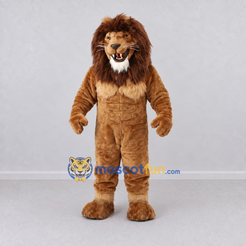 Custom Brown and Tan Muscular Lion Mascot Costume Adult Full Body Suit for Sports Events