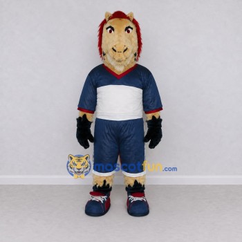 Custom Tan Navy Blue and Red Horse in Sportswear Mascot Costume Adult Full Body Suit for Sports Events Custom Tan Navy Blue and Red Horse in Sportswear Mascot Costume Adult Full Body Suit for Sports Events