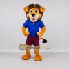Custom Golden Brown Blue and Burgundy Lion in Sportswear Mascot Costume Adult Full Body Suit for Sports Events Custom Golden Brown Blue and Burgundy Lion in Sportswear Mascot Costume Adult Full Body Suit for Sports Events