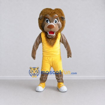 Custom Brown and Yellow Lion in Sportswear Mascot Costume Adult Full Body Suit for Sports Events