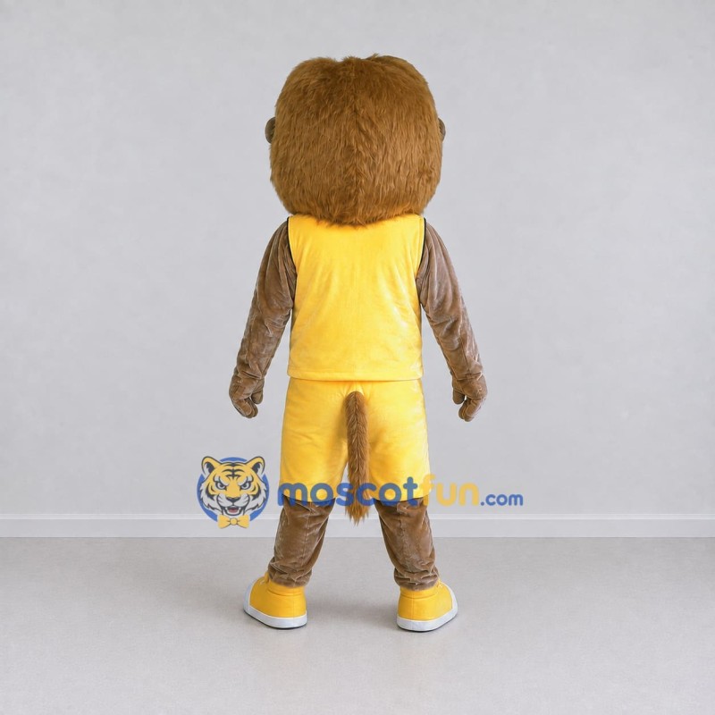 Custom Brown and Yellow Lion in Sportswear Mascot Costume Adult Full Body Suit for Sports Events Custom Brown and Yellow Lion in Sportswear Mascot Costume Adult Full Body Suit for Sports Events