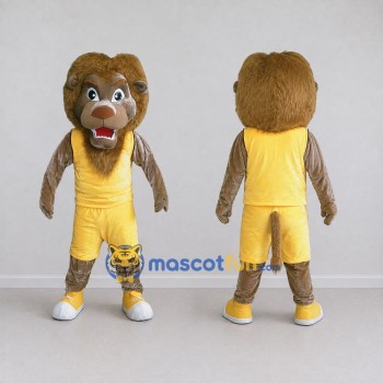 Custom Brown and Yellow Lion in Sportswear Mascot Costume Adult Full Body Suit for Sports Events