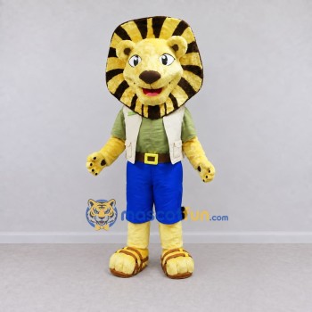 Custom Yellow Brown and Blue Lion in Vest Mascot Costume Adult Full Body Suit for Themed Parties