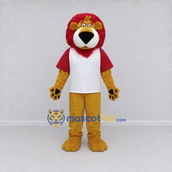 Custom Golden Brown Red and White Lion in T-Shirt Mascot Costume Adult Full Body Suit for Sports Events