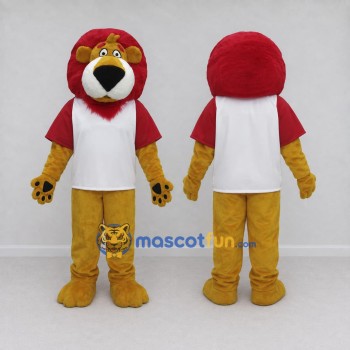 Custom Golden Brown Red and White Lion in T-Shirt Mascot Costume Adult Full Body Suit for Sports Events