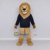 Custom Tan and Navy Blue Lion in Sweatshirt Mascot Costume Adult Full Body Suit for School Events