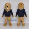 Custom Tan and Navy Blue Lion in Sweatshirt Mascot Costume Adult Full Body Suit for School Events