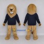 Custom Tan and Navy Blue Lion in Sweatshirt Mascot Costume Adult Full Body Suit for School Events