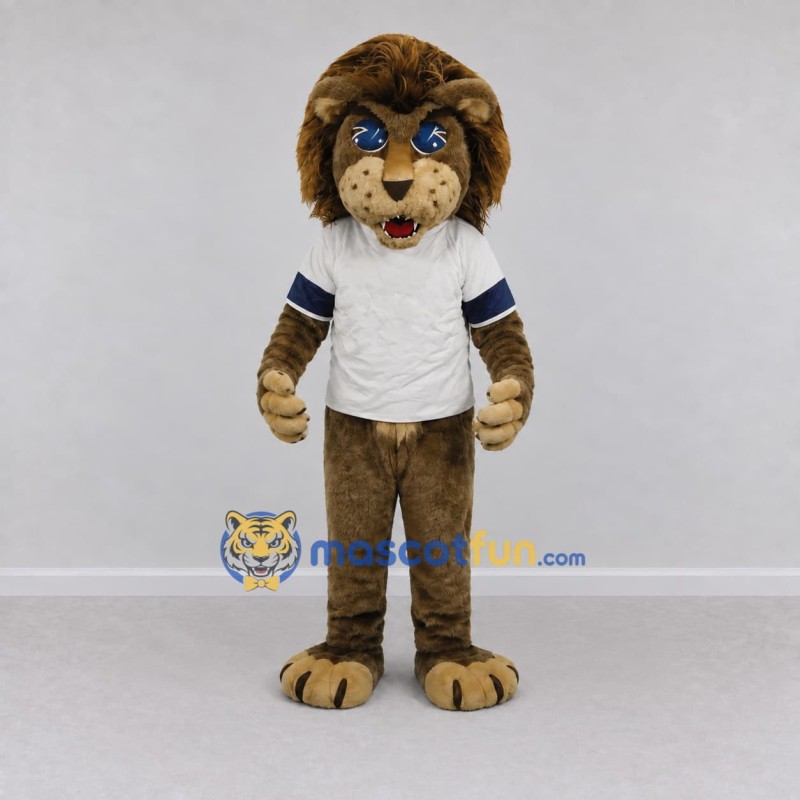 Custom Brown and White Lion in T-Shirt Mascot Costume Adult Full Body Suit for Sports Events