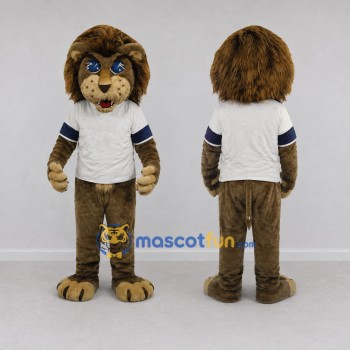 Custom Brown and White Lion in T-Shirt Mascot Costume Adult Full Body Suit for Sports Events