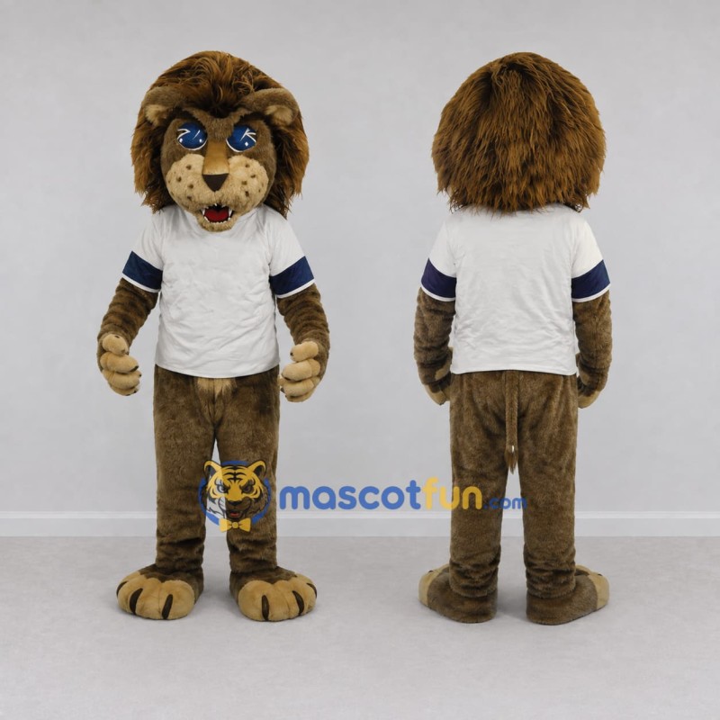 Custom Brown and White Lion in T-Shirt Mascot Costume Adult Full Body Suit for Sports Events