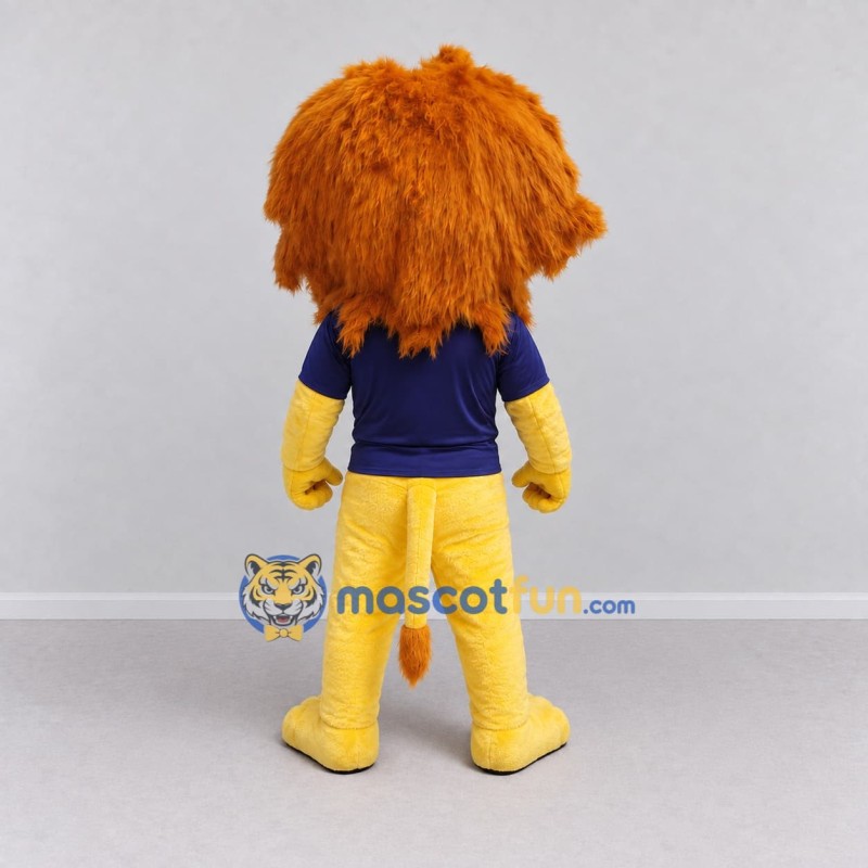 Custom Yellow Brown and Navy Blue Lion in T-Shirt Mascot Costume Adult Full Body Suit for School Events Custom Yellow Brown and Navy Blue Lion in T-Shirt Mascot Costume Adult Full Body Suit for School Events