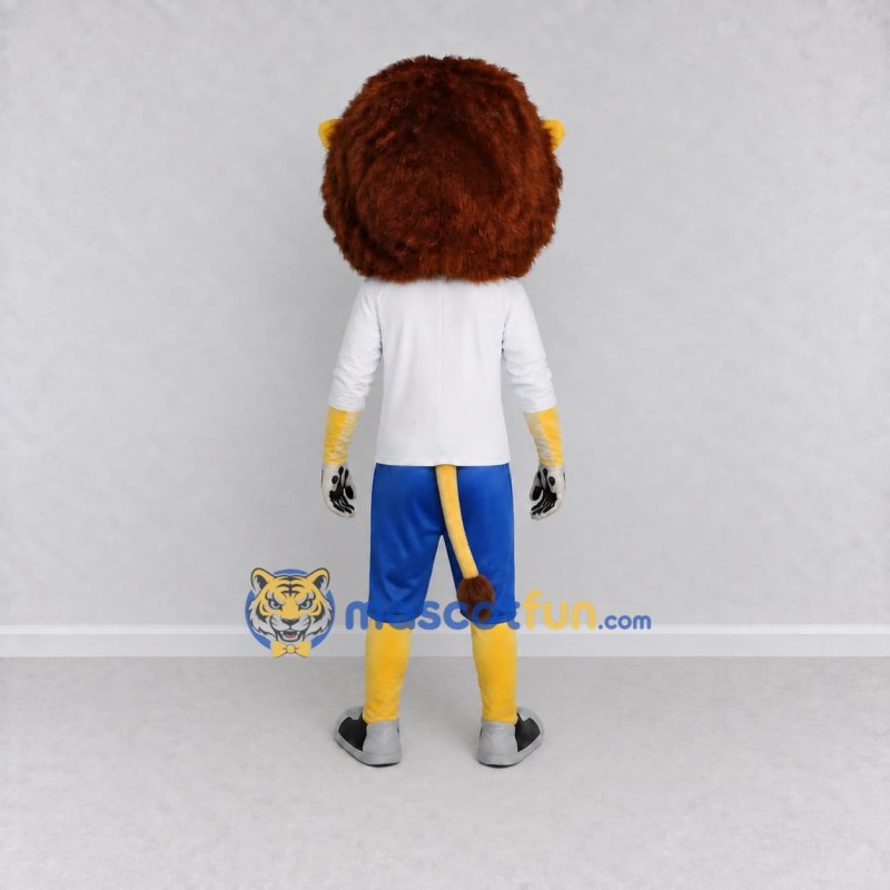 Custom Yellow Brown White and Blue Lion in Sportswear Mascot Costume Adult Full Body Suit for Sports Events Custom Yellow Brown White and Blue Lion in Sportswear Mascot Costume Adult Full Body Suit for Sports Events