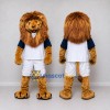 Custom Golden Brown White and Blue Lion in Sportswear Mascot Costume Adult Full Body Suit for Sports Events Custom Golden Brown White and Blue Lion in Sportswear Mascot Costume Adult Full Body Suit for Sports Events