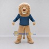 Custom Tan and Blue Lion in Sweatshirt Mascot Costume Adult Full Body Suit for School Events