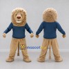 Custom Tan and Blue Lion in Sweatshirt Mascot Costume Adult Full Body Suit for School Events