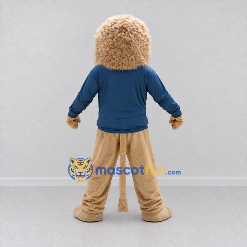 Custom Tan and Blue Lion in Sweatshirt Mascot Costume Adult Full Body Suit for School Events