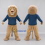 Custom Tan and Blue Lion in Sweatshirt Mascot Costume Adult Full Body Suit for School Events