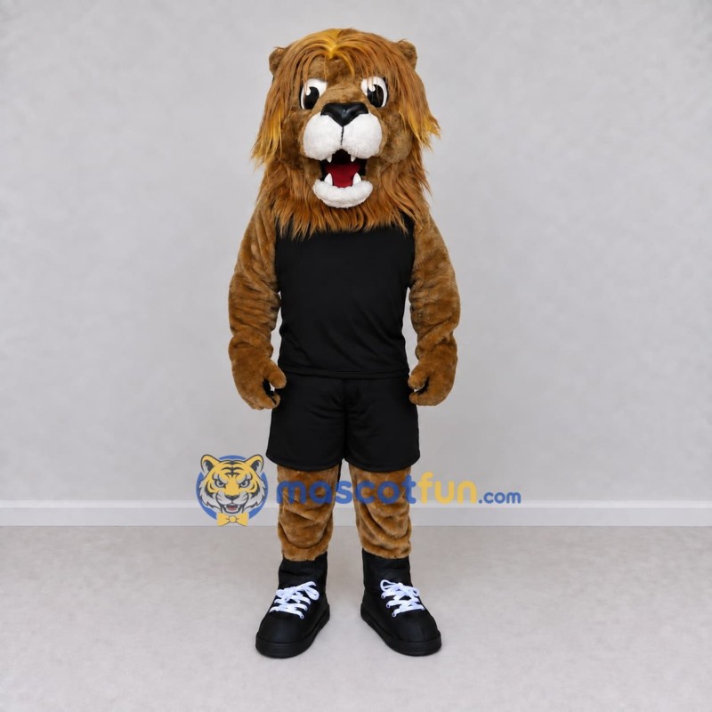 Custom Brown and Black Lion in Sportswear Mascot Costume Adult Full Body Suit for Sports Events Custom Brown and Black Lion in Sportswear Mascot Costume Adult Full Body Suit for Sports Events