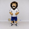 Custom Tan Black White and Blue Lion in Sportswear Mascot Costume Adult Full Body Suit for Sports Events Custom Tan Black White and Blue Lion in Sportswear Mascot Costume Adult Full Body Suit for Sports Events