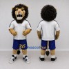 Custom Tan Black White and Blue Lion in Sportswear Mascot Costume Adult Full Body Suit for Sports Events Custom Tan Black White and Blue Lion in Sportswear Mascot Costume Adult Full Body Suit for Sports Events