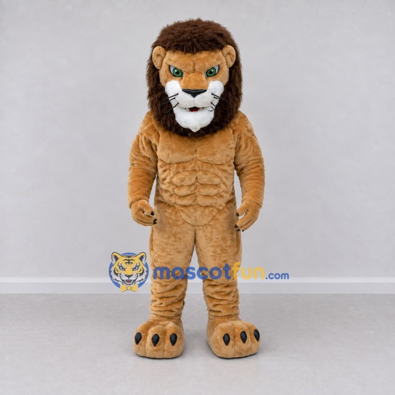 Custom Tan and Brown Muscular Lion Mascot Costume Adult Full Body Suit for Sports Events Custom Tan and Brown Muscular Lion Mascot Costume Adult Full Body Suit for Sports Events