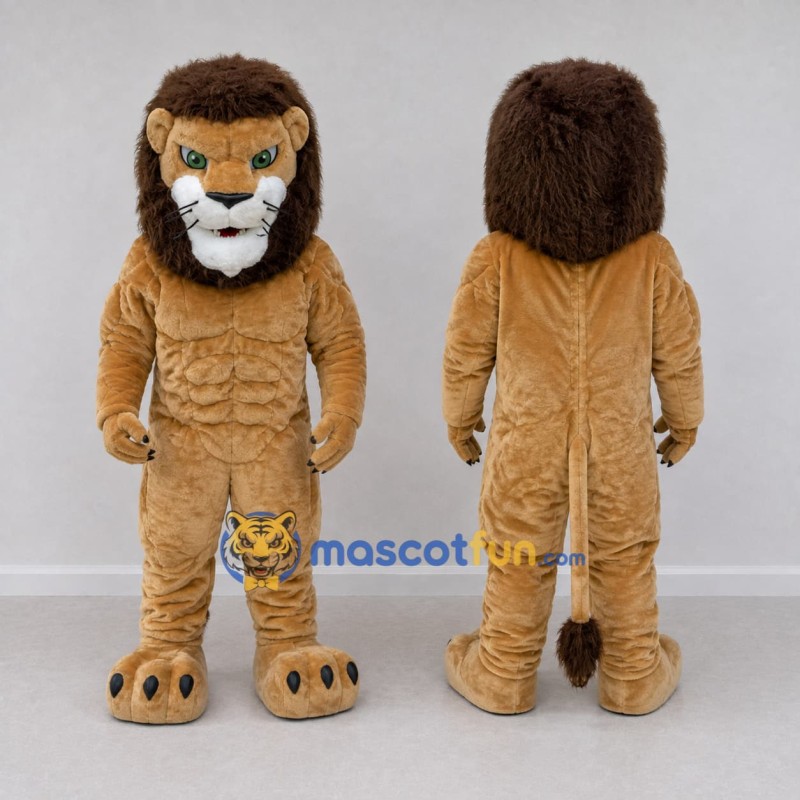 Custom Tan and Brown Muscular Lion Mascot Costume Adult Full Body Suit for Sports Events Custom Tan and Brown Muscular Lion Mascot Costume Adult Full Body Suit for Sports Events
