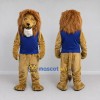 Custom Tan and Blue Lion in Tank Top Mascot Costume Adult Full Body Suit for Sports Events