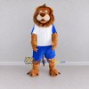 Custom Tan White and Blue Lion in Sportswear Mascot Costume Adult Full Body Suit for Sports Events Custom Tan White and Blue Lion in Sportswear Mascot Costume Adult Full Body Suit for Sports Events