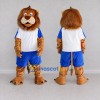 Custom Tan White and Blue Lion in Sportswear Mascot Costume Adult Full Body Suit for Sports Events Custom Tan White and Blue Lion in Sportswear Mascot Costume Adult Full Body Suit for Sports Events