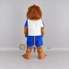 Custom Tan White and Blue Lion in Sportswear Mascot Costume Adult Full Body Suit for Sports Events Custom Tan White and Blue Lion in Sportswear Mascot Costume Adult Full Body Suit for Sports Events