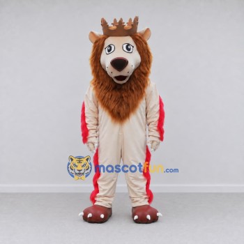 Custom Cream Brown and Red Lion with Crown Mascot Costume Adult Full Body Suit for Themed Parties Custom Cream Brown and Red Lion with Crown Mascot Costume Adult Full Body Suit for Themed Parties