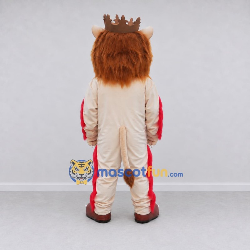 Custom Cream Brown and Red Lion with Crown Mascot Costume Adult Full Body Suit for Themed Parties